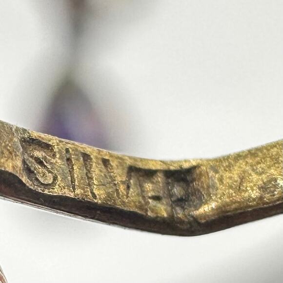 Antique Chinese silver gold plated amethyst cloisonné enamel screw back earrings - Picture 8 of 10